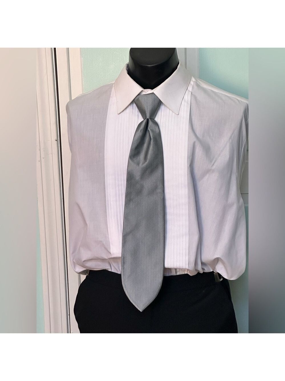 Cloudy Silver Gray Grey Tie Wedding Prom Tuxedo Herringbone Pre Tied Clip